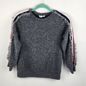 THML Heather Gray Stripe Fringe Raglan Sleeve Sweatshirt sz XS
